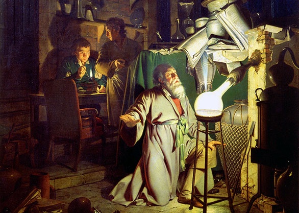 Brandt, wie er den Phosphor entdeckt (hier künstlerisch interpretiert von Joseph Wright of Derby)