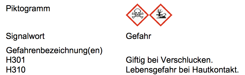 Auszug aus dem Sicherheitsdatenblatt (Sigma Aldrich)